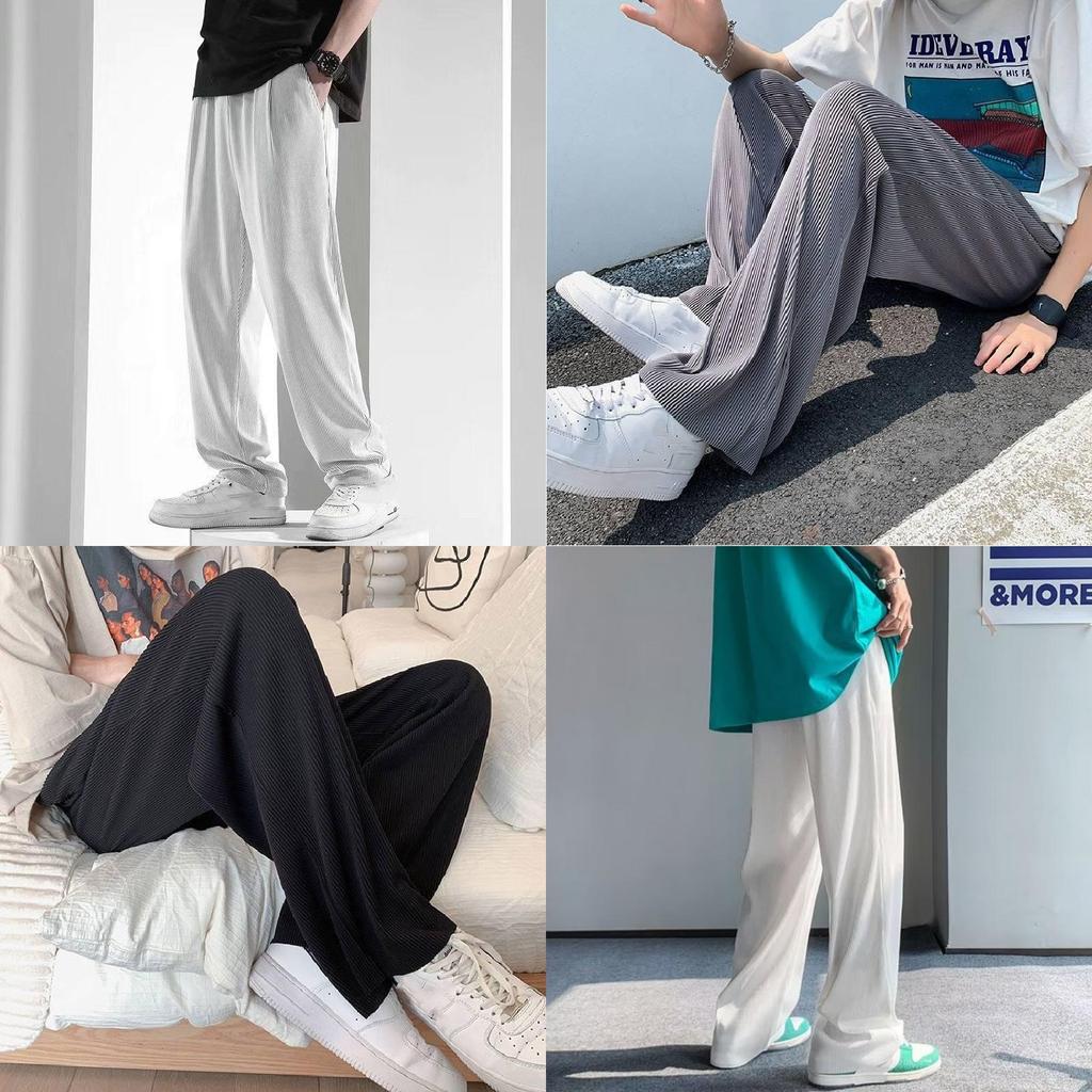 Yüksek Esneklik ve Büzgülü Kapanışlu, Yaz Konforu İçin Erkek Günlük Buz İpeği Pantolon