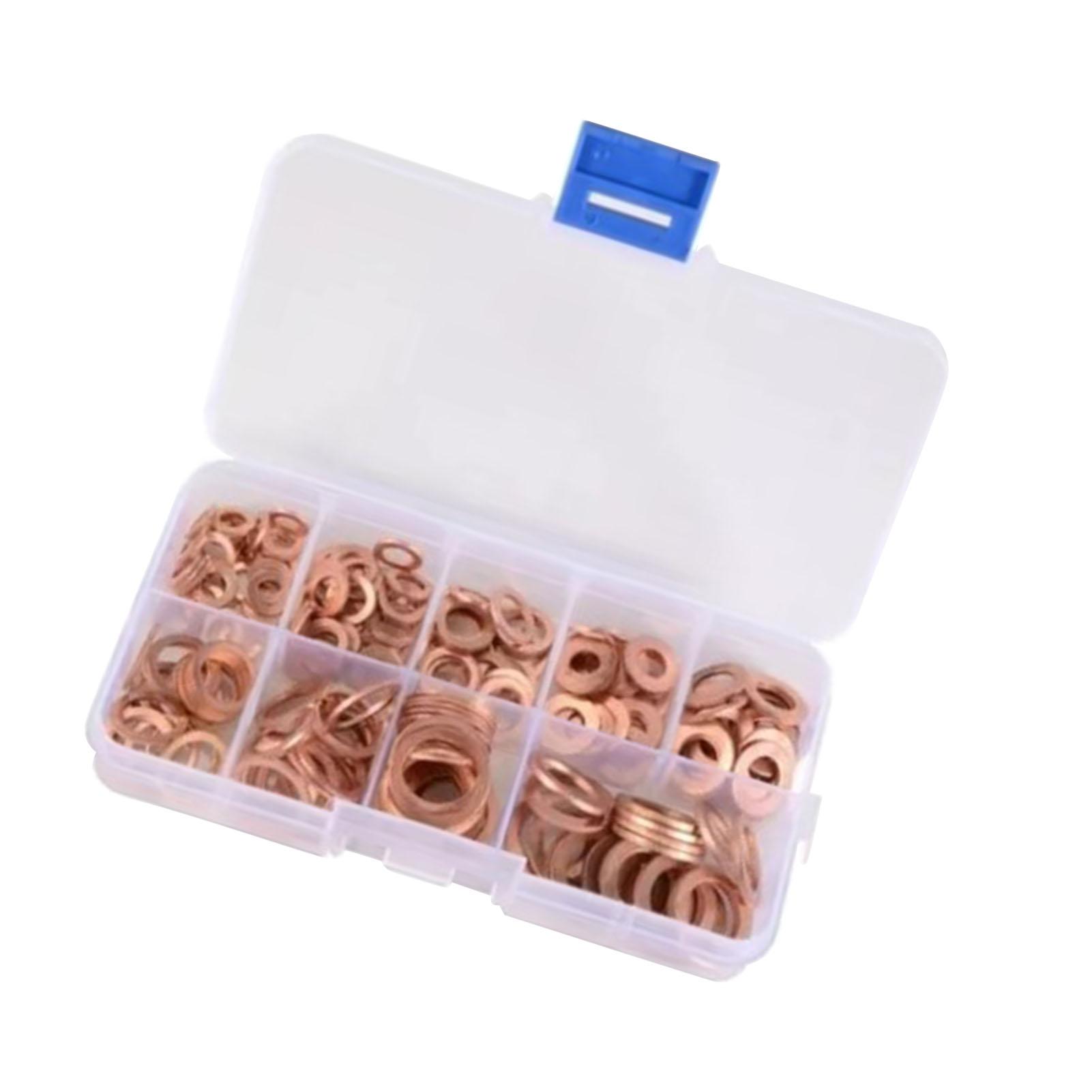 

200 шт. Плоские шайбы M5 M6 M8 M10 M12 M14 Медные уплотнительные кольца Прокладки Набор ассорти