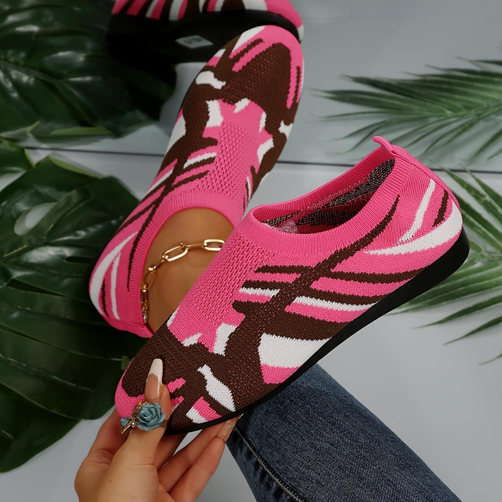 Women's Camouflage Pattern Flat Shoes, Breathable Knit Slip On Outdoor Shoes, Lightweight Low Top Shoes