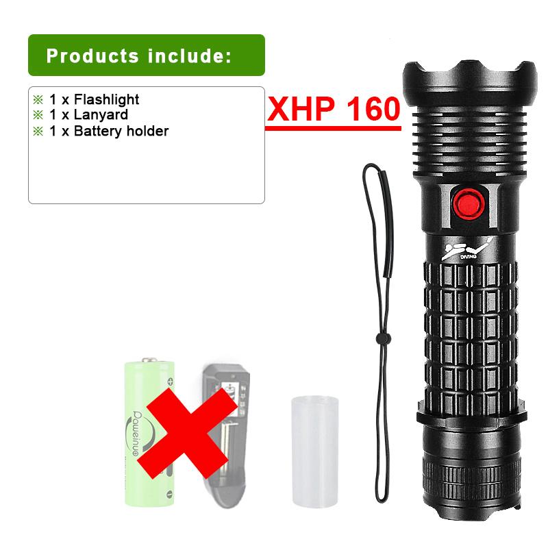 Profesjonell Spearfishing Jakt Scuba XHP160LED dykkerlys 9900LM dykkerlommelykt 18650 26650 fakkel undervannslommelykt