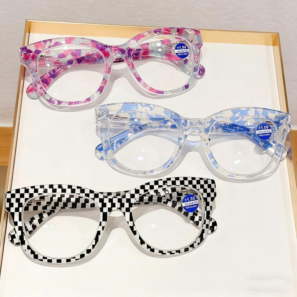 Large Frame Anti Blue Light Reading Glasses 3colors Fashion Printing Far Sight Eyeglasses Women Personality Decorative Eyewear