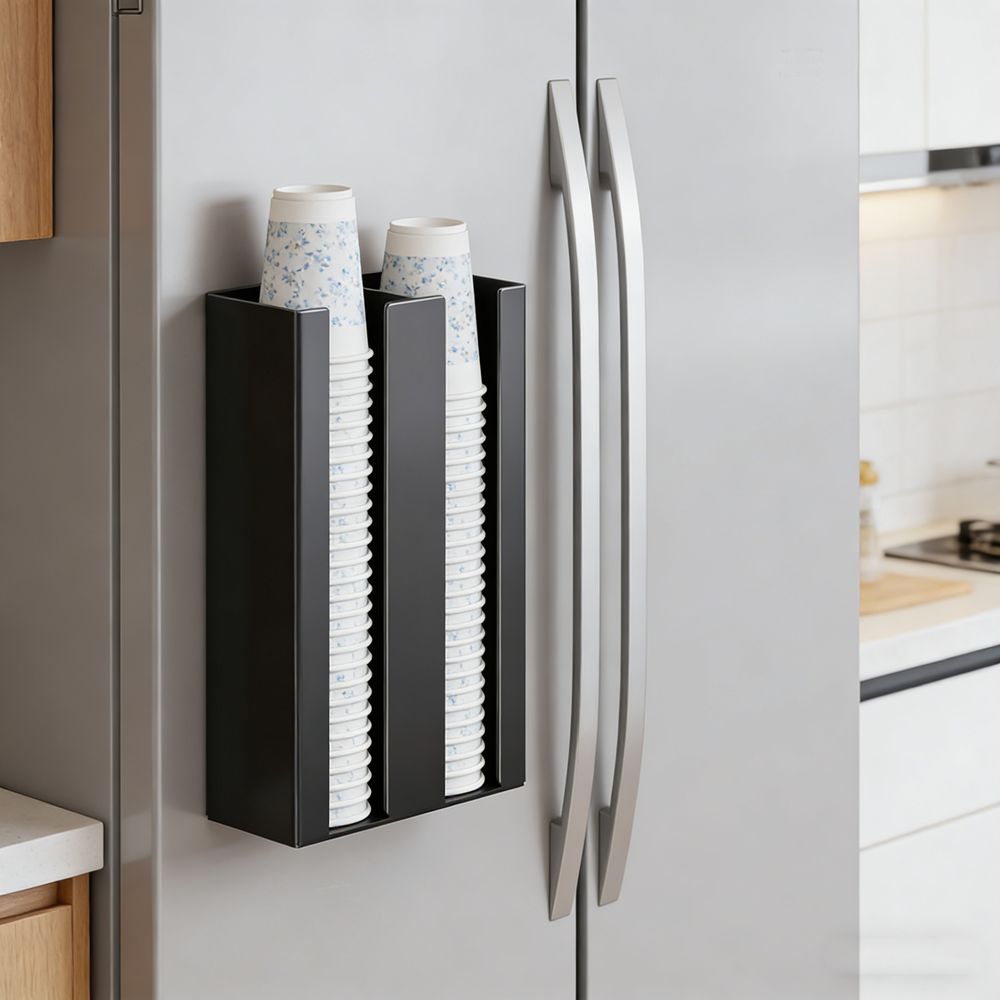 Wall Mounted Magnetic Disposable Cup Holder Large Capacity Paper Cup Organizer  Refrigerator