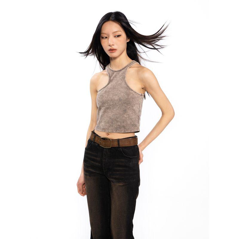 Thelight American vintage Fried Color Short Sling Sleeveless I-Shaped Vest Women Asymmetric Women Gyaru Summer New