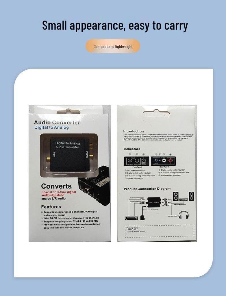 Digital to Analog Audio Converter, 3.5mm Jack, Coaxial & Optical Inputs, Plug and Play