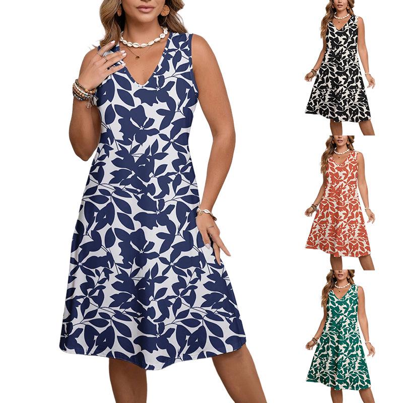 Bohemian V-neck Plus Size Floral Print Summer Dress