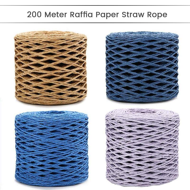 200 Meter Natural Raffia Straw Yarn For Hand Knit Crochet Summer Straw Hat Handbag Cushion Baskets Knitting 2mm Colorful Threads