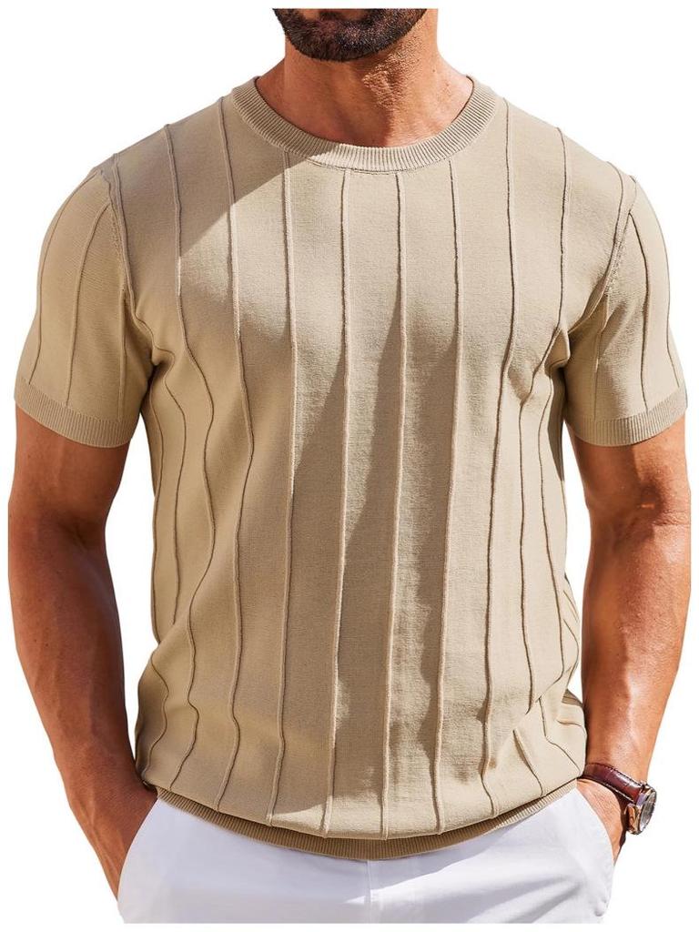 Nuova T-shirt Estiva a Maniche Corte a Righe Verticali in Maglia da Uomo Europea e Americana