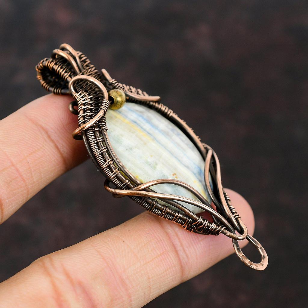 Blue Scheelite Copper Pendant Copper Wire Wrapped Pendant Dainty Gemstone Pendant Handmade Jewelry For Women Antique Jewelry Gift For Mom