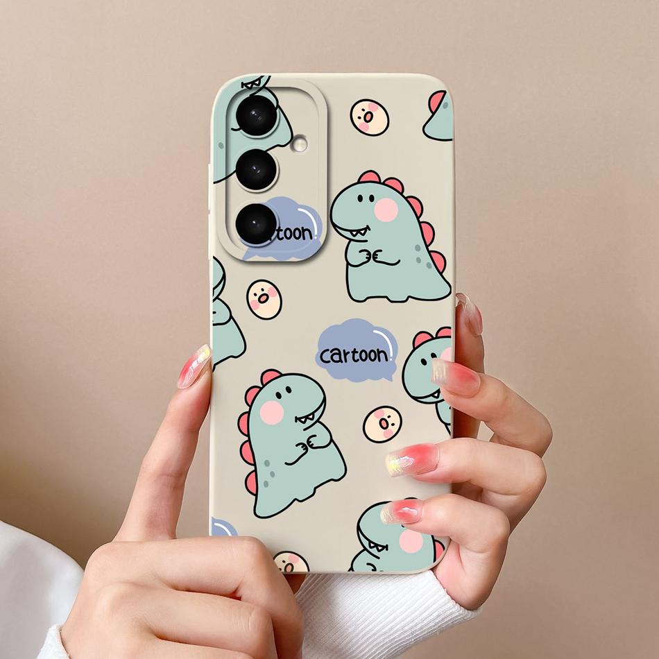 Case For Samsung S24 Plus Ultra Dinosaur Soft Liquid Silicone Lens Protection Anti Choc Cover For Galaxy S 24 S24+ S24Ultra Capa
