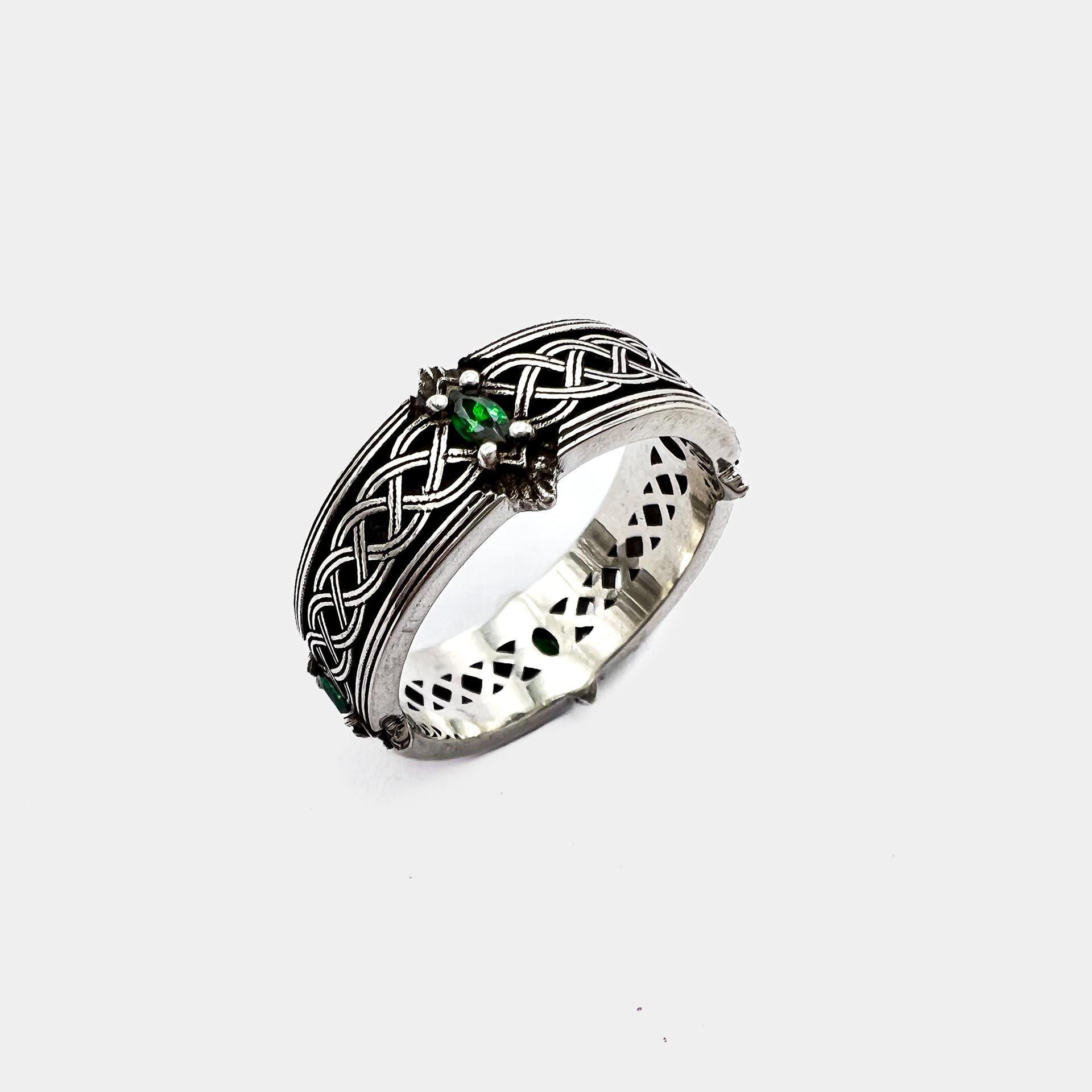 Retro Charme Smaragdring für Männer Offen Verstellbar Schutzring Vintage Antik Gotisch Punk Motorradfahrer Schmuck Zubehör resizable