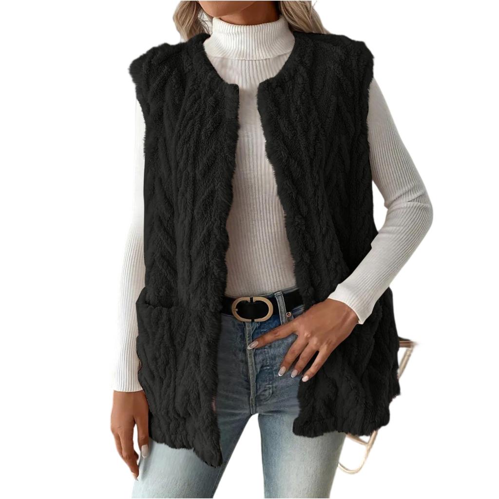 Fashion Women's Winter Plush Wool Jacket Casual  Knitted Vest Warm Lightweight Coat