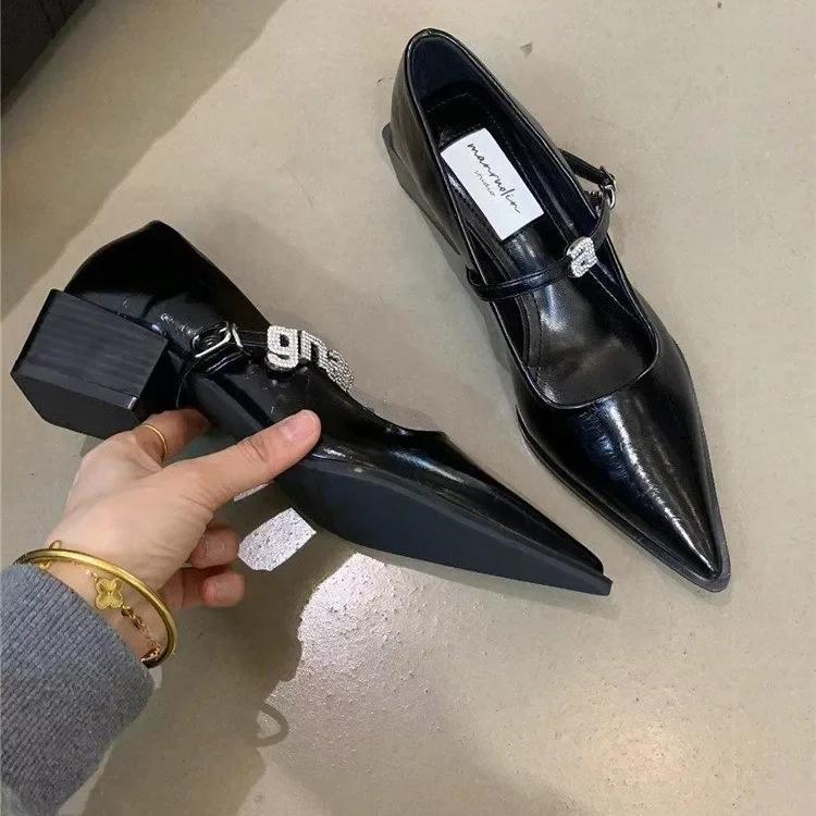 Fashion 2024 New Style Silver Leather Shoes Fashion Pointed Low Heel Mary Jane Women's Casual Shoes