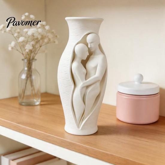 Abstract Body Art Vessel Human Vase Statue, 3D Printed Embracing Couple Sculpture Vase, Home Accent Ornament Decorative Dry Flower for Entryway Living
