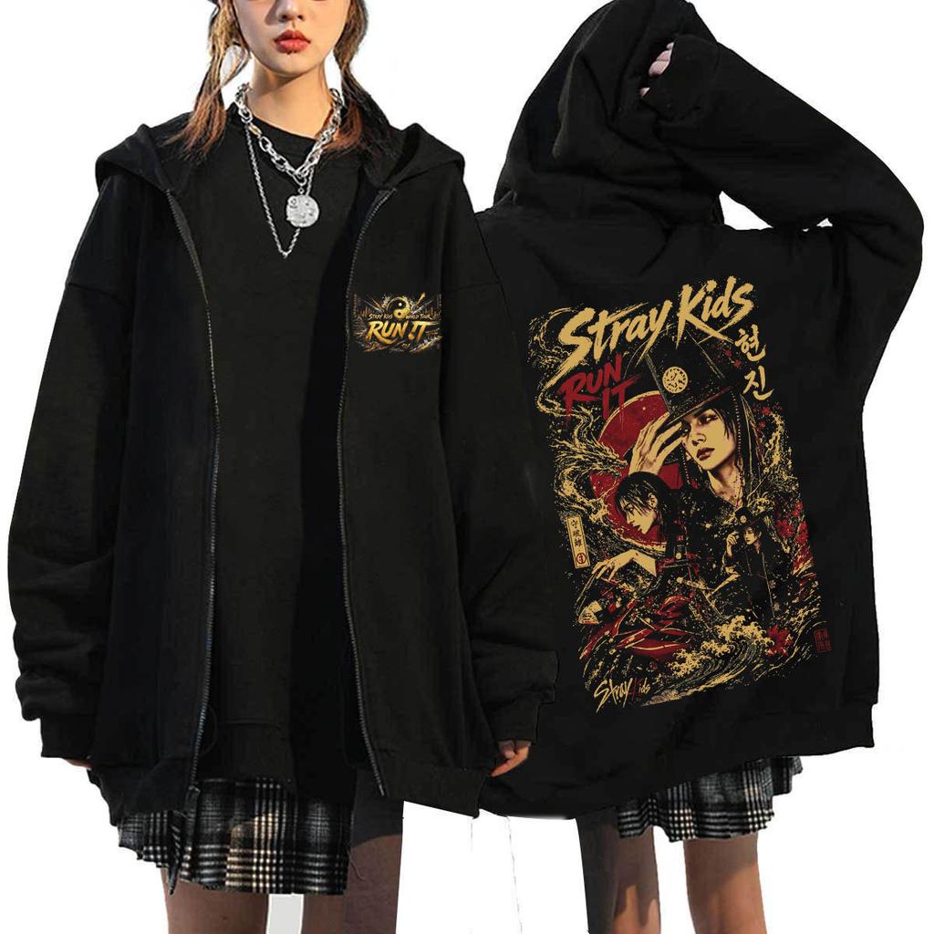 Stray Kids Run It Tour Zip Graphic Hoodie SKZ Concert Sweatshirt