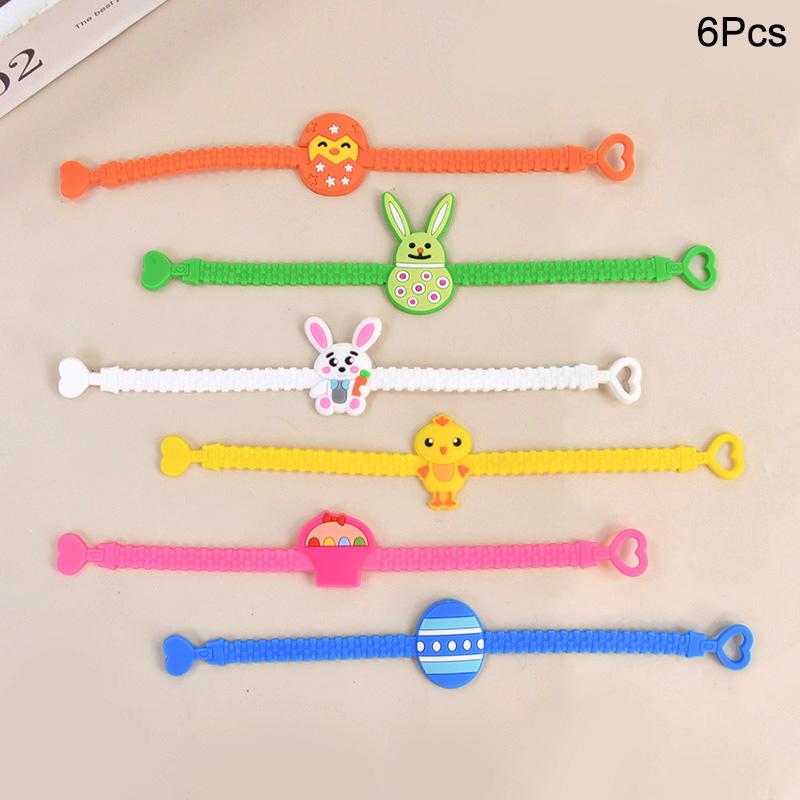 Easter Kids Gift Rabbit Eggs Wristband Silicone Ring Keychains Happy Easter Birthday Party Favors Goodie Bag Basket Filler Toys