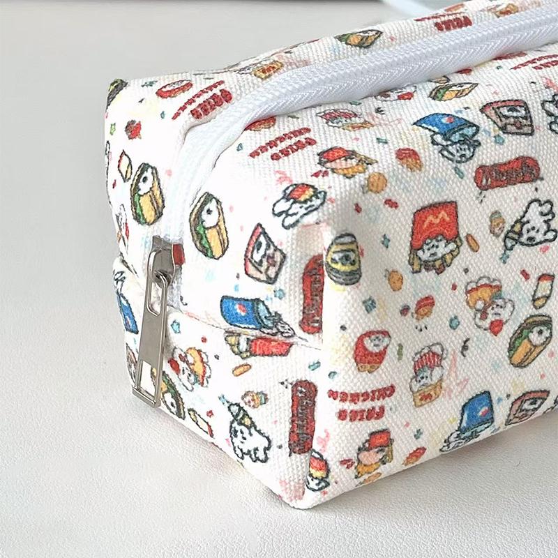 Cute Burger Dog Printed Pencil Case Large Capacity Portable Storage Bag Stationery Makeup Bag Gifts
