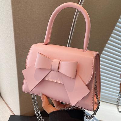 Mini bolsas crossbody com corrente de laço da moda para mulheres, contraste, versátil, portátil, pequena bolsa quadrada, carteiras portáteis para viagem