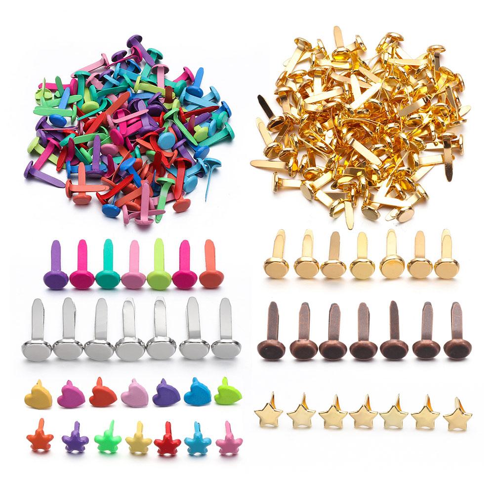 100Pcs Metal Brad Studs Spikes Plated Mini Brads Scrapbooking Embellishment Clasp Fastener DIY Photo Album Crafts Decoration