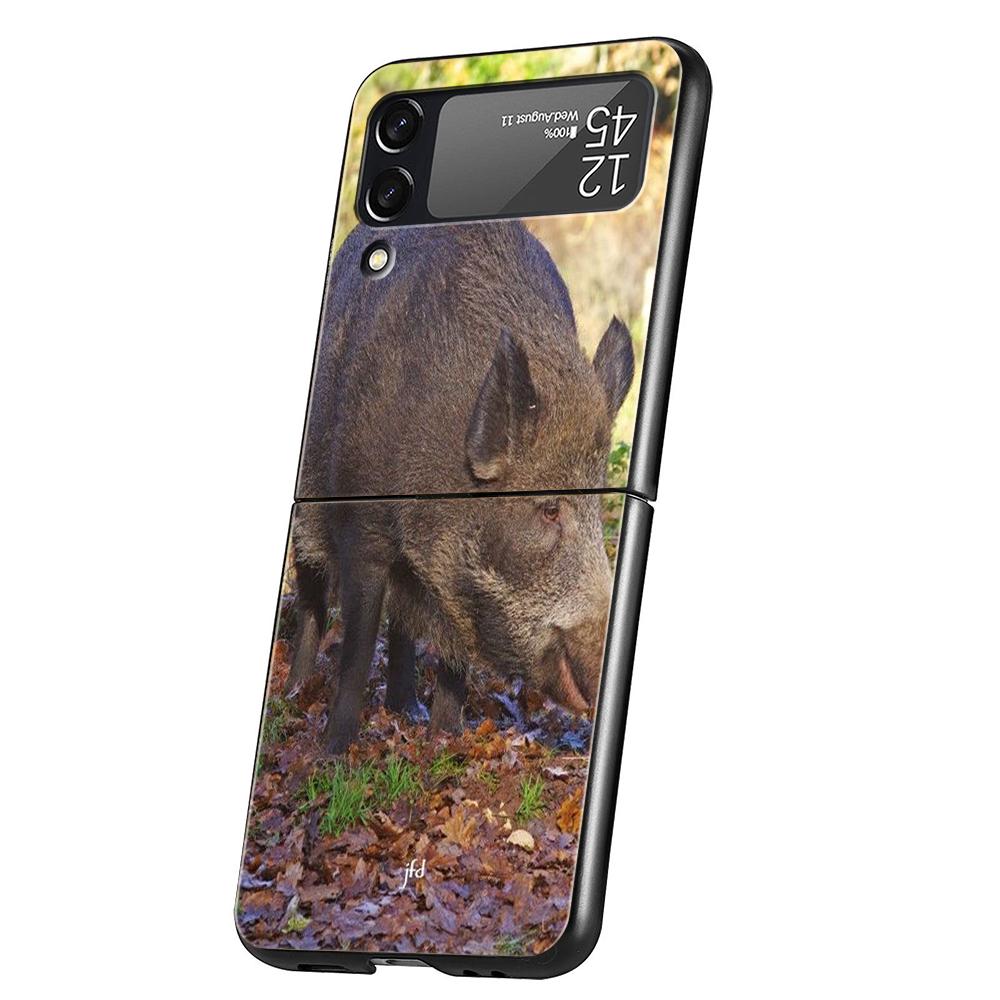 Роскошный Чехол Для Телефона Для Samsung Galaxy Z Flip 3 4 5 6 Жесткий Черный Складной ПК Для Samsung Z Flip3 Flip4 Flip5 Чехол Животное Дикий Кабан Galaxy Z Flip
