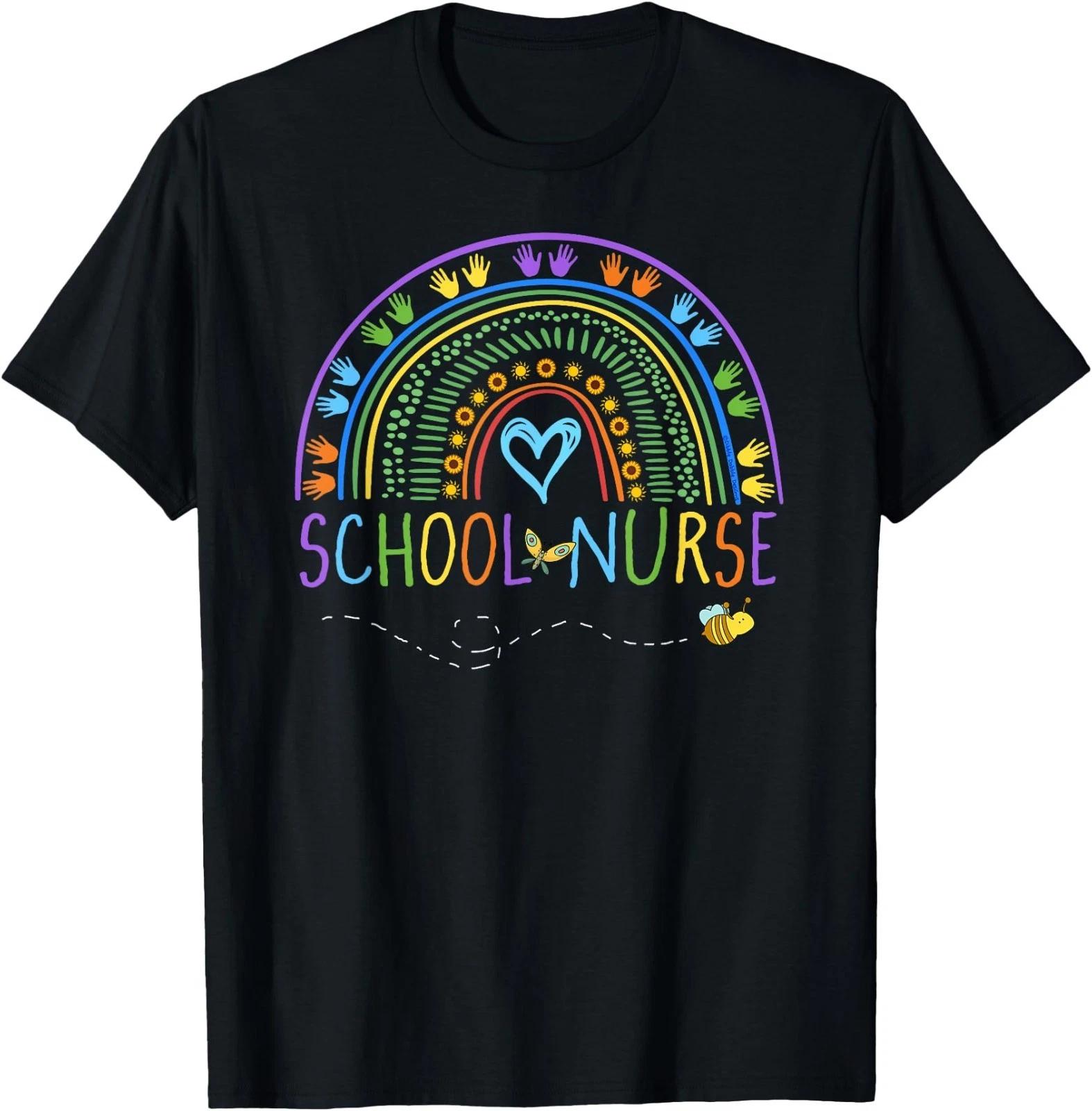School Nurse Rainbow with Little Hands - School Nurse T-Shirt 100