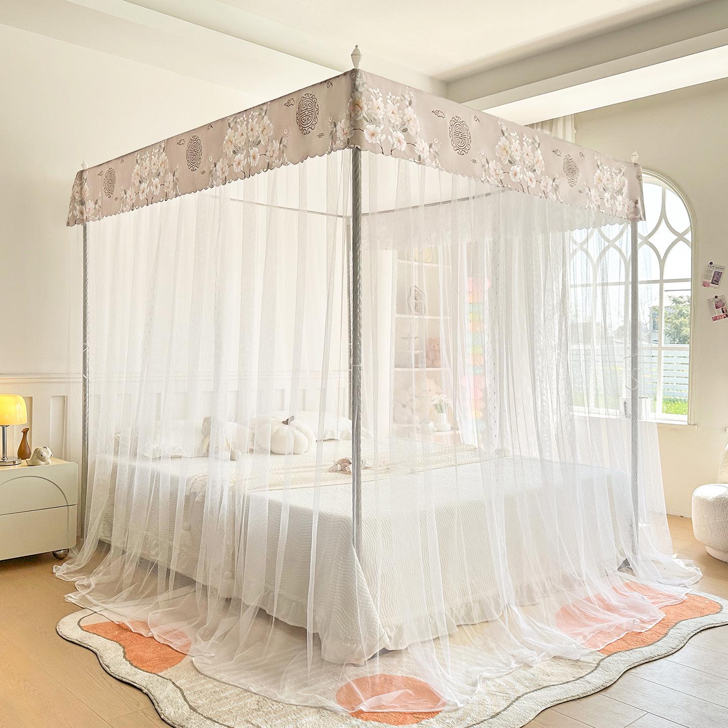 

2026 Palace Floor Standing Canopy: Three-Door Printed Fabric Mosquito Net 120*200cm-Single Net