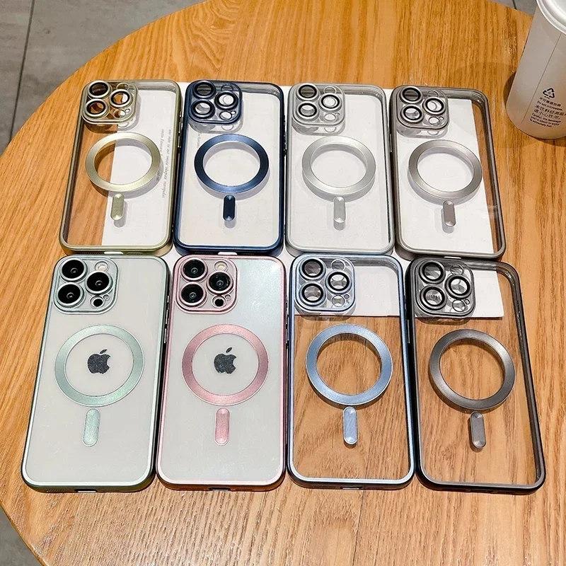 Magnetic Case For iPhone 15 14 13 12 11 Pro Max Plus Fashion Plating Frosted Matte For Magsafe Bumper Cases Cover Funda