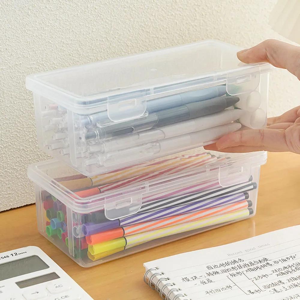 

Large Capacity Pencil Case Stackable Translucent Storage Box Portable Office Supplies Student Clear Storage Organizers