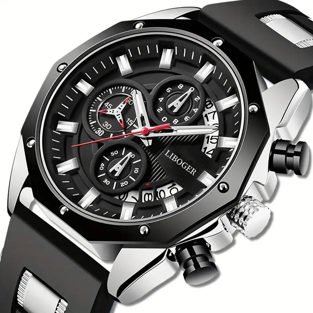 Men's Multifunctional Silicone Strap Sports Watch with Calendar