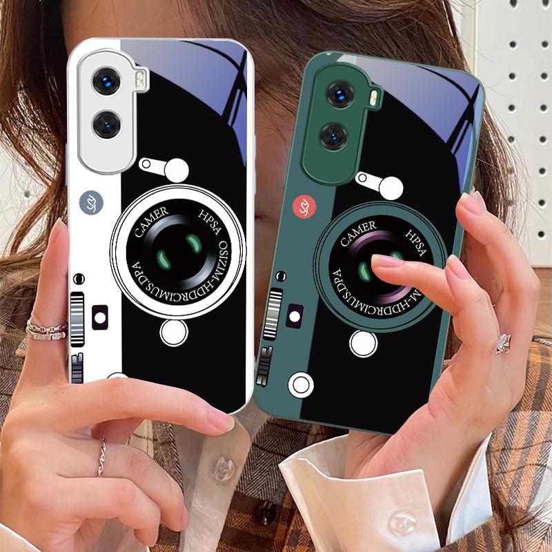 Dark Green Camera Pattern For Honor 30 50 50SE 70 Pro 90 200 200Pro Magic 4 5 7 Lite X9c Smart X50i Plus X9 X30 Glass Phone Case