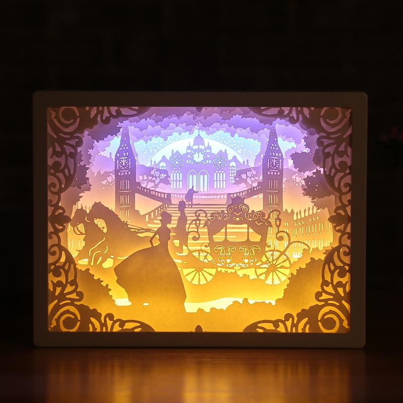 Customize Paper Carving  Creative Desktop Book Lamp Romantic Couple Photo Frame Lamp Bedside Soft Light Table Lamp