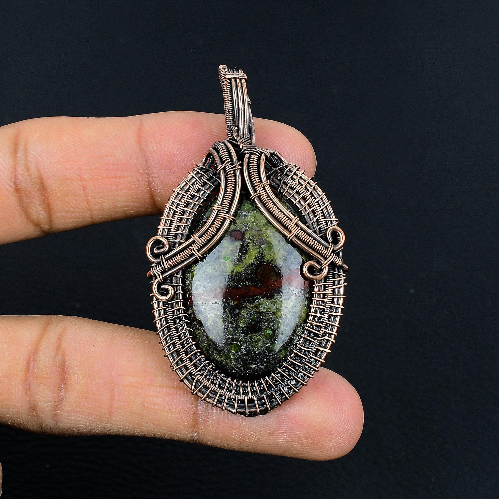 

Подвеска из яшмы Драконьей крови, обернутая медной проволокой 999 пробы, Ювелирные изделия с подвеской из драгоценного камня ручной работы, Подарки для жены, Новая подвеска 2.55 Inches