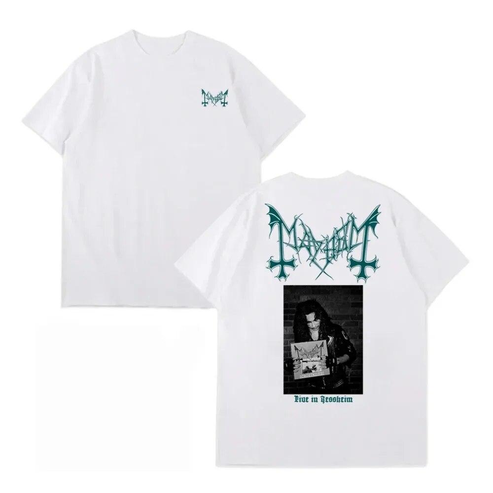 Harajuku Fashion Black Metal Band Mayhem Double Sided Printing Tshirts Unisex Women Short Sleeve Cotton Tees Oversized Streetwear Unisex