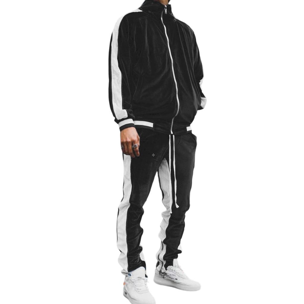 Men Leisure Splicing Knitting Zipper Cardigan Sweater Set