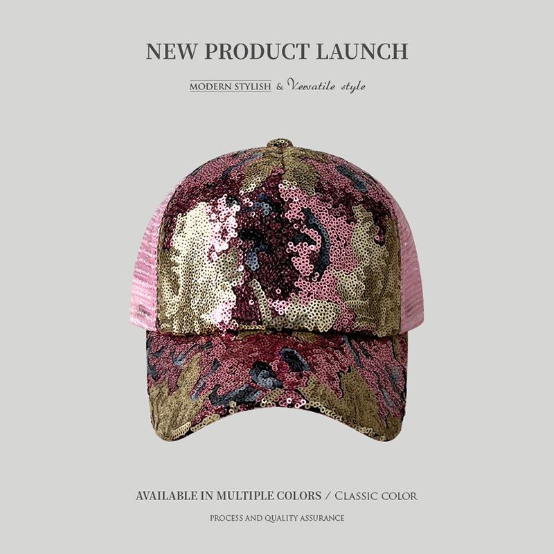 

Летняя женская бейсболка с пайетками, солнцезащитная кепка с язычком утки, дышащая сетчатая кепка, солнцезащитная кепка one size розовый