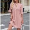 Women's Loose Casual Color Five Quarter Sleeve V-neck Loose Dress Fashionable Dress