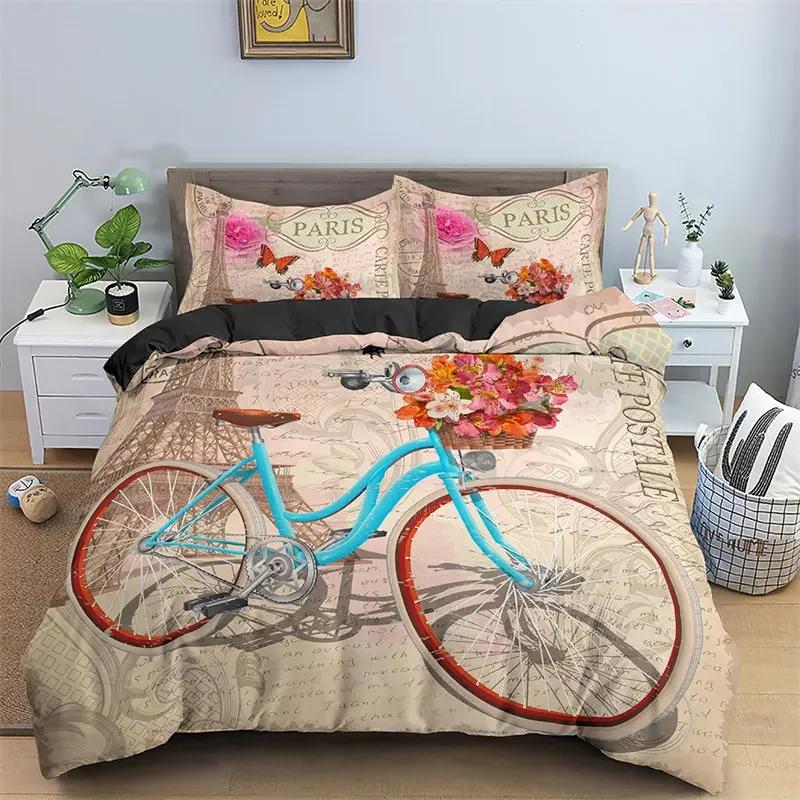 Paris Eifel Tower Twin King Soft Duvet Cover Romantic Theme Swet Couple Beding Set Microfiber Flower Warm Comforter Cover For Girl Ten