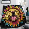 Sunflower Dog Print Flannel Blanket, High quality Comfortable for All Seasons, Home Decor, Warmth and Comfort, Perfect for Christmas Gifts
