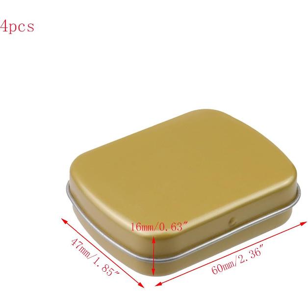4pcs Mini Tin Can Metal Tin Box Containers 2.36"×1.85"×0.63" Rectangle Storage Box for Candy Jewelry Bead Pen Nib, with Hinged Lid (Dark Gold)