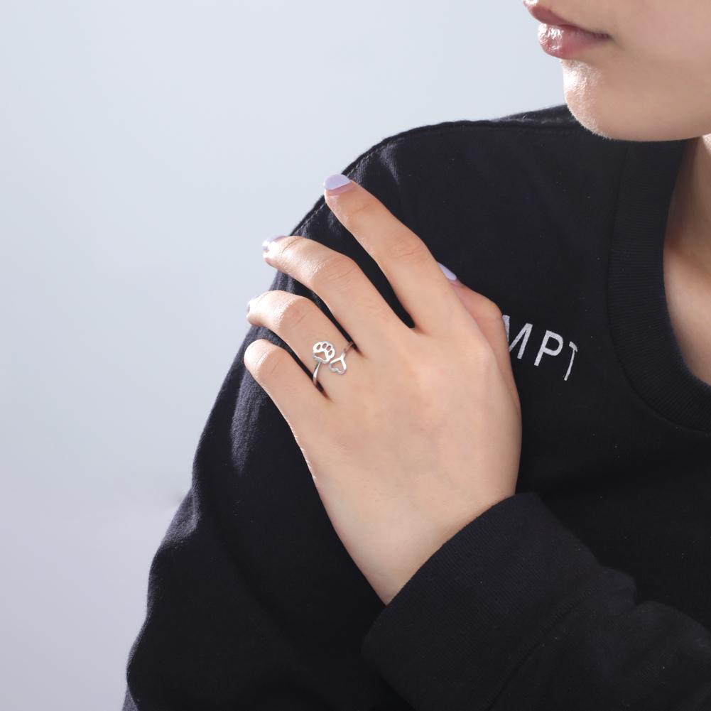 Cazador Adjustable Hollow Cute Dog Cat Paw Stainless Steel Ring Love Heart Women's Ring Jewelry Birthday Party Gifts 2026 Trend