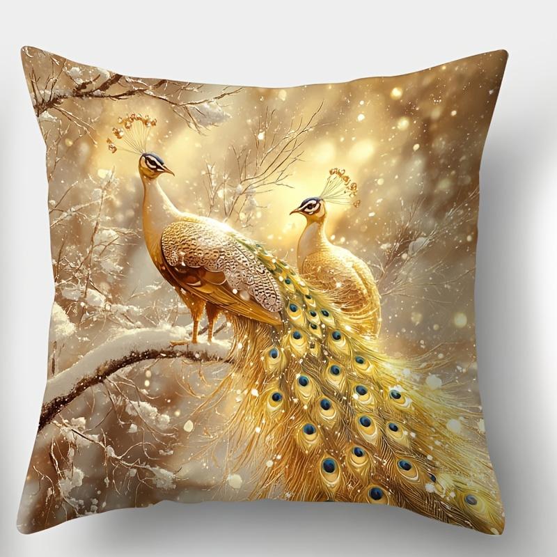 

1/4pcs Golden Peacock Winter Snowfall Throw Pillow Covers Luxury Decorative Cushion Cases for Home Sofa Bedroom Cushion cover 45x45cm-1pcs