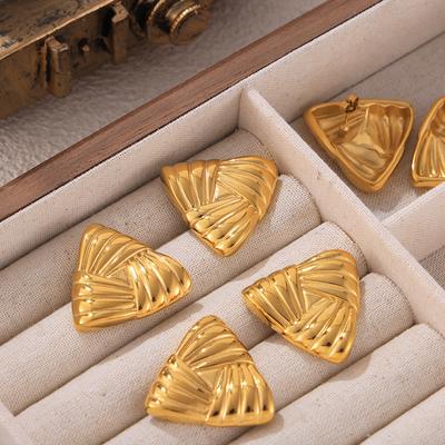 Wind Stripe Braided Triangle Earrings Titanium Steel Plated 18K Real Gold Stud Earrings Temperament Vintage Design Earrings