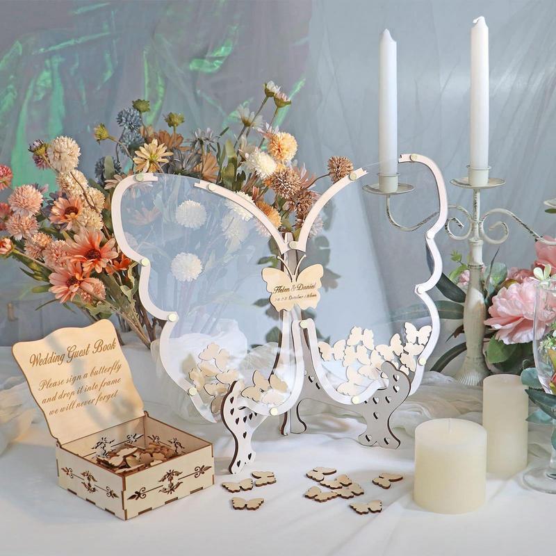 Butterfly Baby Shower Guest Book Wooden Wedding Decor For Ceremony Elegant Guestbook Keepsakes For Birthday Party Anniverary
