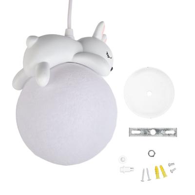 Rabbit Pendant Light Retro White Resin Chandelier Cute Animal Shape Ceiling Hanging Lamp for