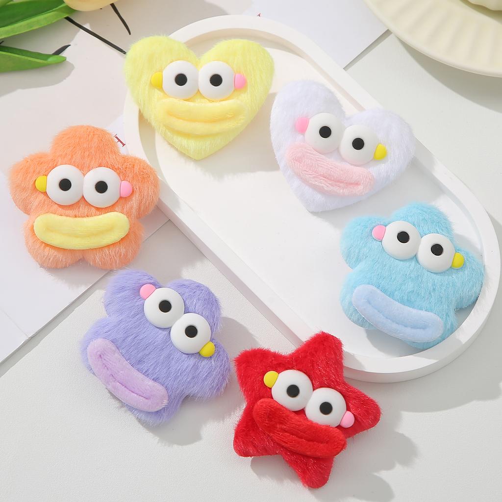6pcs Fluffy Star Heart Hair Clips for Girls Cute Non-Slip Soft Fuzzy Bangs Duckbill Clip Cartoon Lovely Hair Accessories