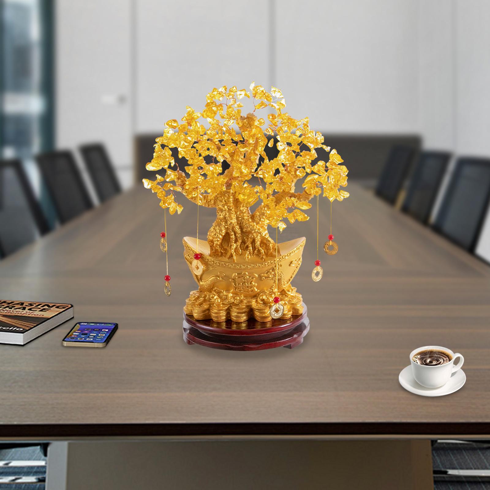 

Large Citrine Money Tree Decor, Feng Shui Wealth Lucky Ornament for Home Office Desk, 12.6 In Height Abundance Prosperity Gift золотой