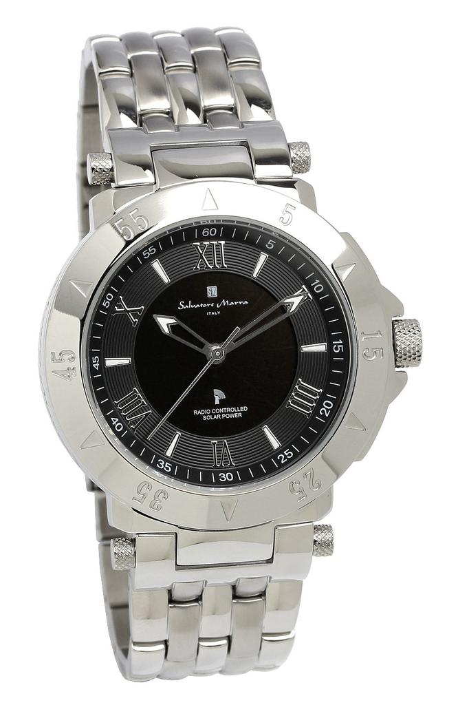 Salvatore Marra Stainless Steel Men's Watch, Silver/Black, Radio-Controlled Solar, SM18112SS-SSBK