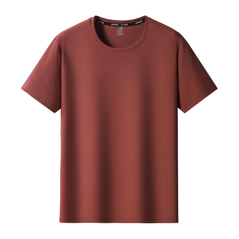

Large Size Solid Color Ice Silk Men s T-shirt Round Neck Short-sleeved Sports Casual Quick-drying Top 5xl червоний