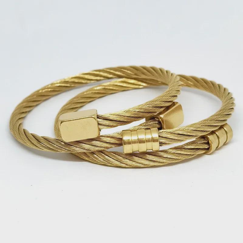 Men's European & American Style Stainless Steel Bracelet: Silver, Gold, Rose, Black Punk Braided with Square & Round Heads