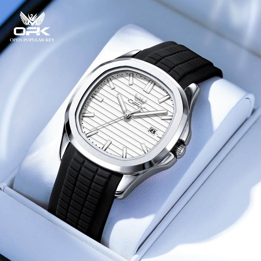 OPK 6095 Original Quartz Movement Watch Modern Style Round Dial Silicone Strap HD Night Light 30m Waterproof Watch For Men