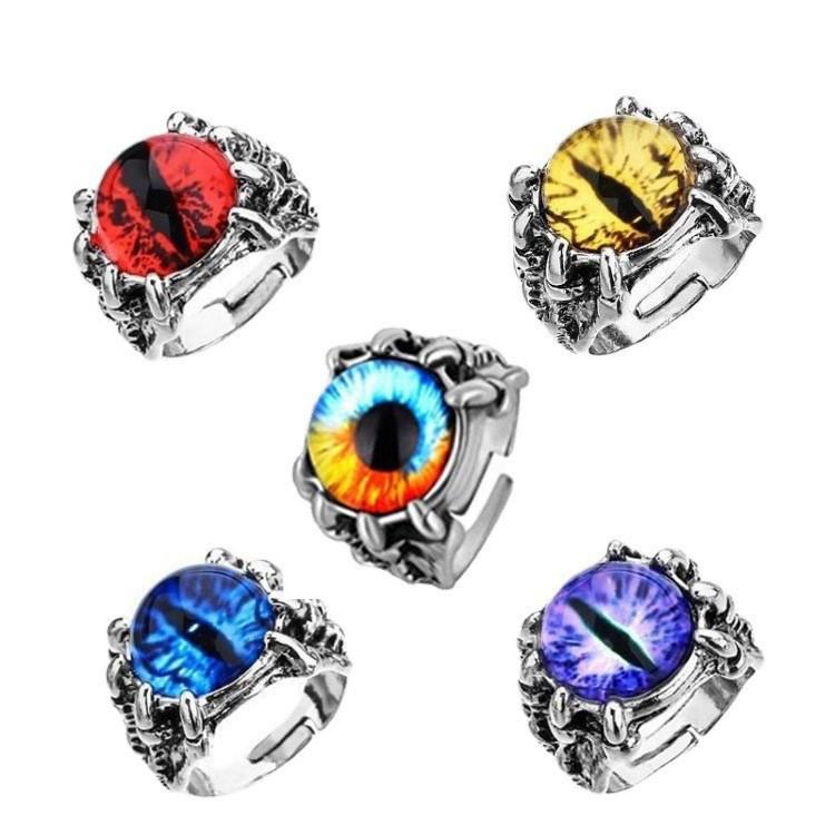 Unisex Retro Punk Dragon & Eagle Claw Ring with Openable Demon Eye